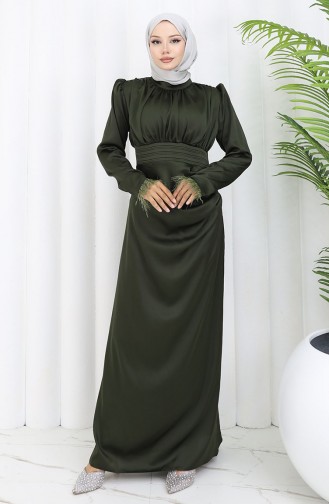 فستان سهرة ساتان  6374-05 أخضر عسكري 6374-05