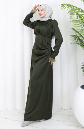 فستان سهرة ساتان  6374-05 أخضر عسكري 6374-05