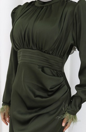 فستان سهرة ساتان  6374-05 أخضر عسكري 6374-05