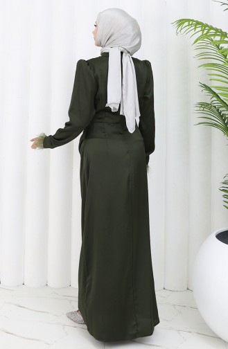 فستان سهرة ساتان  6374-05 أخضر عسكري 6374-05