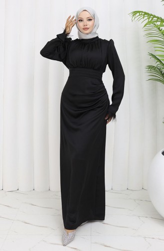 فستان سهرة ساتان  6374-06 أسود 6374-06