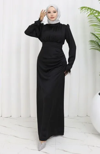 Pleated Satin Evening Dress 6374-06 Black 6374-06