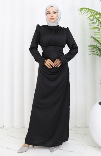 فستان سهرة ساتان  6374-06 أسود 6374-06