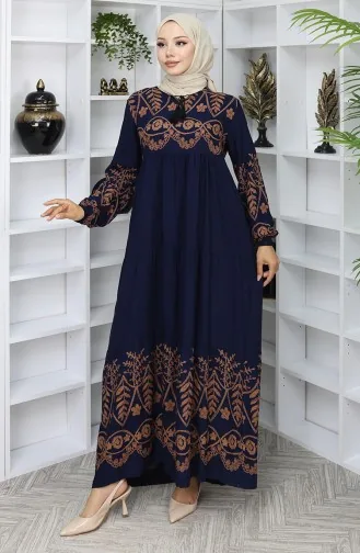 Gestreepte Viscose Jurk 4076-01 Marineblauw 4076-01