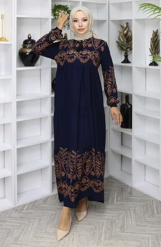 Gestreepte Viscose Jurk 4076-01 Marineblauw 4076-01