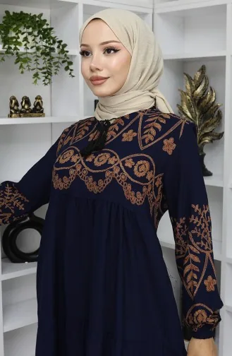 Gestreepte Viscose Jurk 4076-01 Marineblauw 4076-01