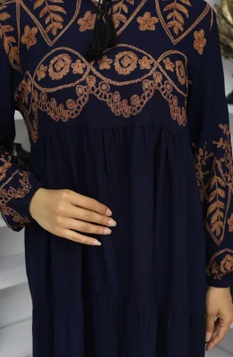 Gestreepte Viscose Jurk 4076-01 Marineblauw 4076-01