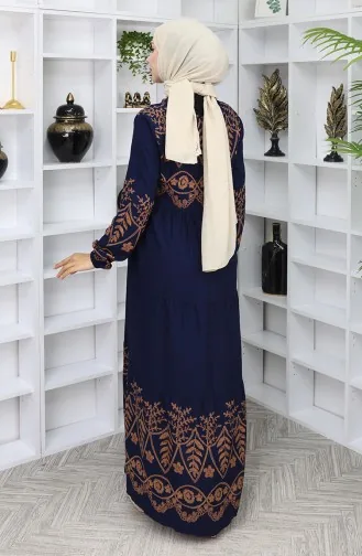 Gestreepte Viscose Jurk 4076-01 Marineblauw 4076-01