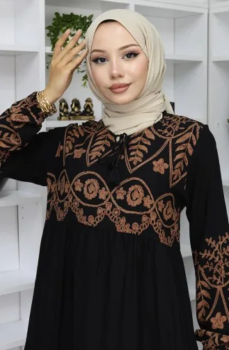 فستان منقوش من الفيسكوز 4076-02 أسود 4076-02