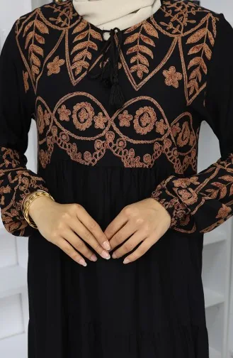 فستان منقوش من الفيسكوز 4076-02 أسود 4076-02