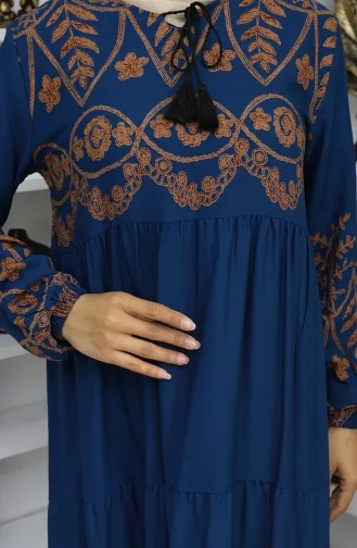 Desenli Viskon Elbise 4076-03 Petrol