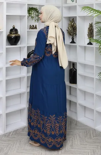 Desenli Viskon Elbise 4076-03 Petrol