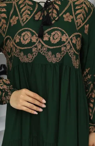 Desenli Viskon Elbise 4076-04 Zümrüt Yeşili