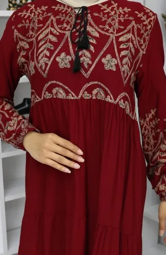 فستان من الفيسكوز المنقوش 4076-05 أحمر كلاريت 4076-05