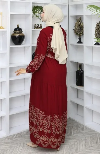 فستان من الفيسكوز المنقوش 4076-05 أحمر كلاريت 4076-05