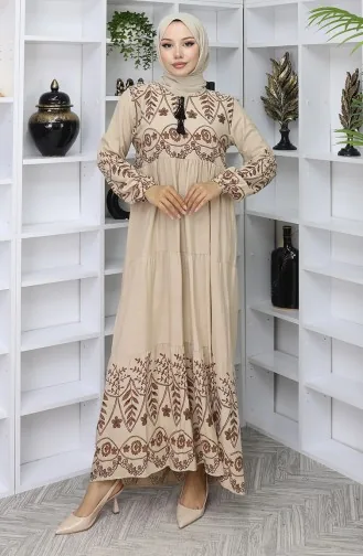 Gedessineerde Viscosejurk 4076-06 Mink 4076-06