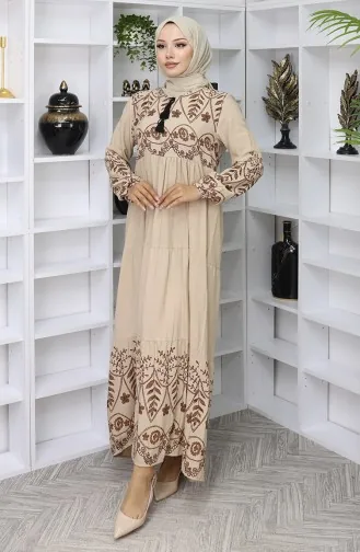 Gedessineerde Viscosejurk 4076-06 Mink 4076-06