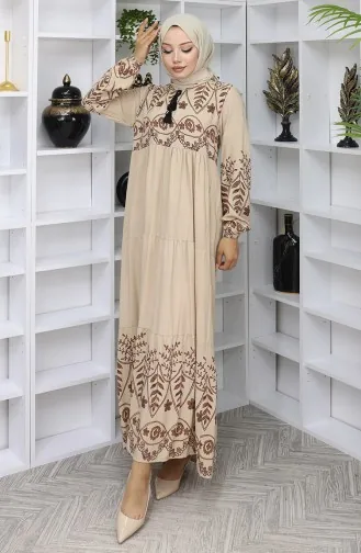 Gedessineerde Viscosejurk 4076-06 Mink 4076-06