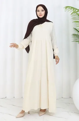 فستان من الكتان والفيسكوز 4079-02 كريمي 4079-02