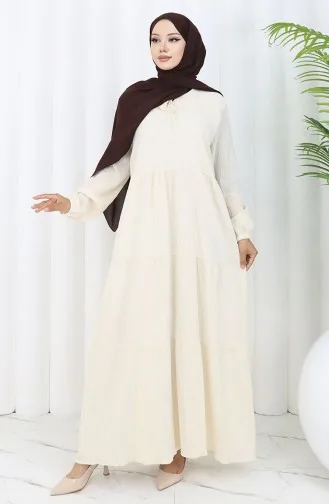 فستان من الكتان والفيسكوز 4079-02 كريمي 4079-02