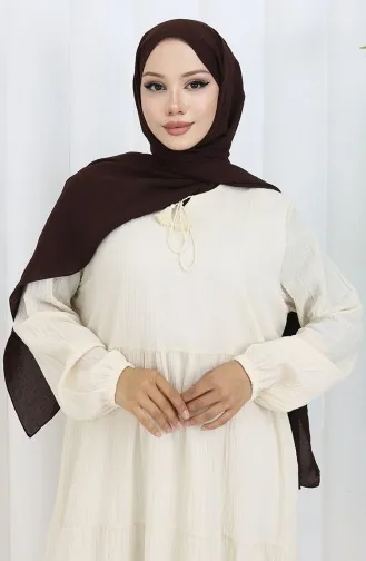 فستان من الكتان والفيسكوز 4079-02 كريمي 4079-02