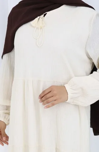 فستان من الكتان والفيسكوز 4079-02 كريمي 4079-02