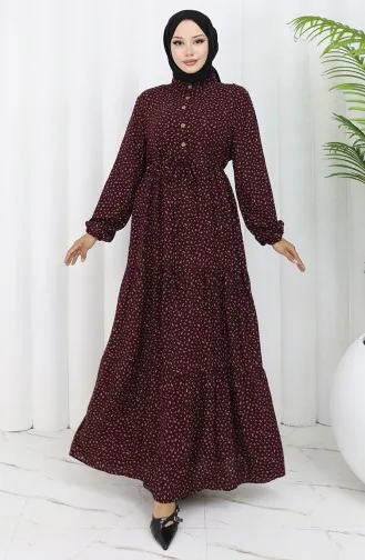 Viscose Fabric Half Buttoned Patterned Dress 0068-04 Brown 0068-04