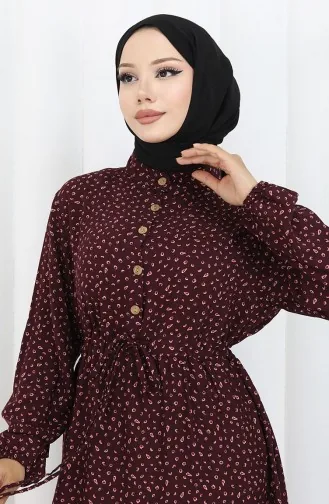 Viscose Fabric Half Buttoned Patterned Dress 0068-04 Brown 0068-04