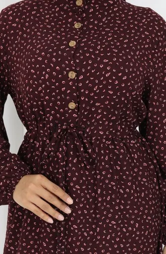 Viscose Fabric Half Buttoned Patterned Dress 0068-04 Brown 0068-04