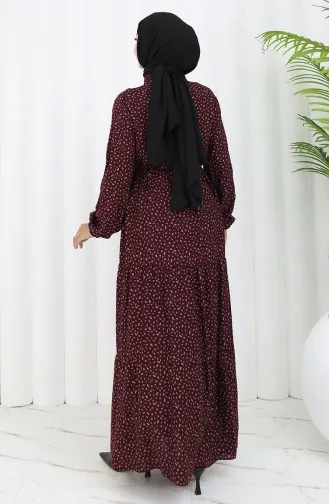 Viscose Fabric Half Buttoned Patterned Dress 0068-04 Brown 0068-04