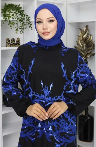 فستان منقوش من قماش الفيسكوز 2040-02 أسود ساكسوني 2040-02