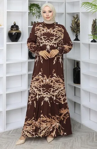 Robe à Motifs En Viscose 2040-04 Vison Marron 2040-04