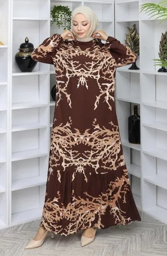Robe à Motifs En Viscose 2040-04 Vison Marron 2040-04