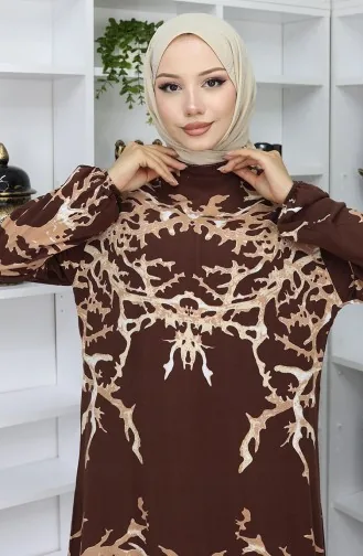 Robe à Motifs En Viscose 2040-04 Vison Marron 2040-04