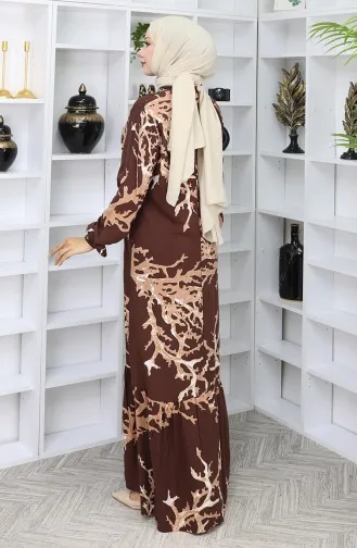 Robe à Motifs En Viscose 2040-04 Vison Marron 2040-04