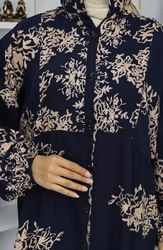 Viskon Kumaş Yarım Düğmeli Elbise 2044-01 Lacivert