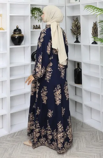 Viskon Kumaş Yarım Düğmeli Elbise 2044-01 Lacivert