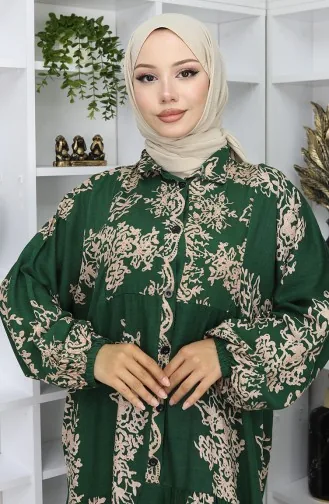 فستان من قماش الفيسكوز بنصف زر 2044-02 أخضر زمردي 2044-02