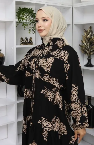 فستان من قماش الفيسكوز بأزرار نصفية 2044-03 أسود 2044-03