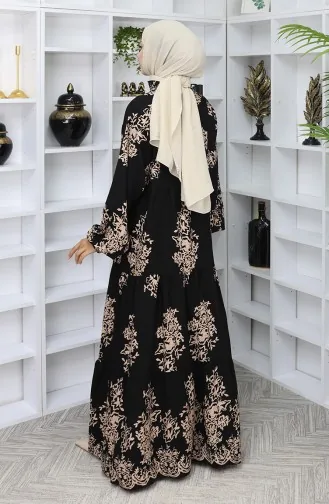 فستان من قماش الفيسكوز بأزرار نصفية 2044-03 أسود 2044-03