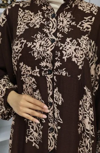 Viskon Kumaş Yarım Düğmeli Elbise 2044-05 Kahverengi