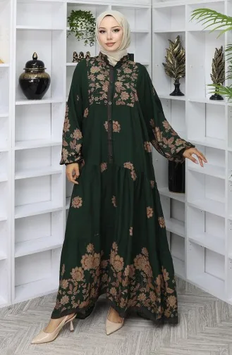 Viscose Stof Patroon Jurk 2045-01 Smaragdgroen 2045-01