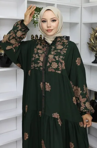 Viscose Stof Patroon Jurk 2045-01 Smaragdgroen 2045-01