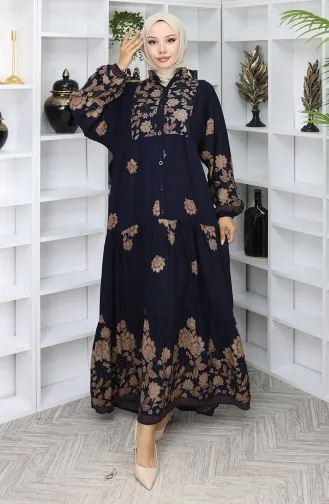 Viscose Stof Patroon Jurk 2045-04 Marineblauw 2045-04