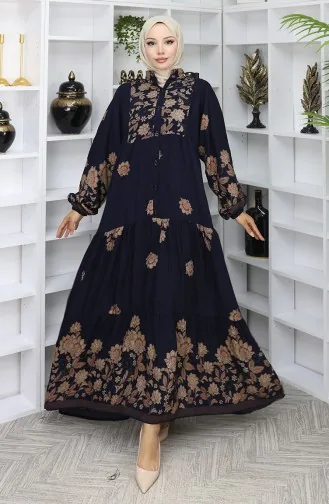 Viscose Stof Patroon Jurk 2045-04 Marineblauw 2045-04