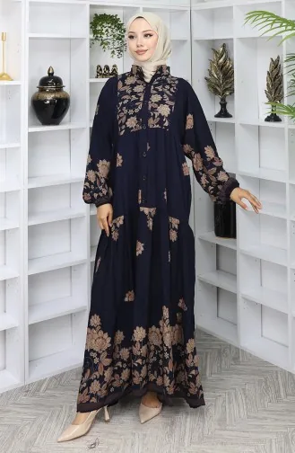 Viscose Stof Patroon Jurk 2045-04 Marineblauw 2045-04