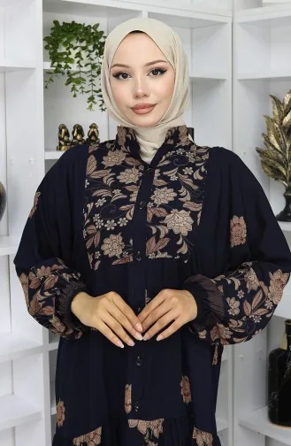 Viscose Stof Patroon Jurk 2045-04 Marineblauw 2045-04