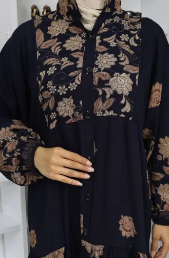 Viscose Stof Patroon Jurk 2045-04 Marineblauw 2045-04