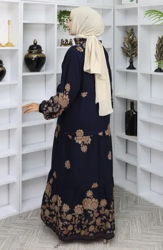 Viscose Stof Patroon Jurk 2045-04 Marineblauw 2045-04