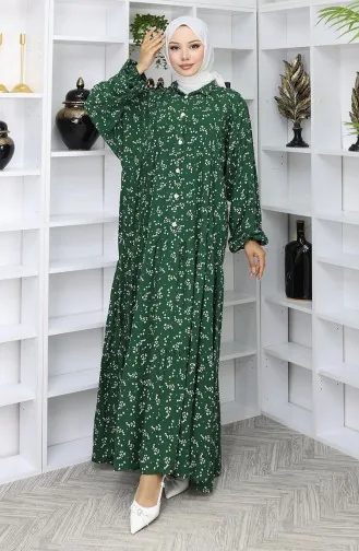Viskose Stoff Gemustertes Kleid 2048-03 Smaragdgrün 2048-03
